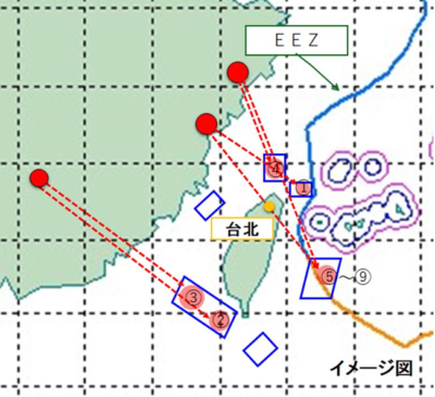 carte des 9 impacts, tels que répertoriés par le ministère de la défense japonaise